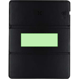 A black wireless charger mousepad with a green charging area and an embedded logo.