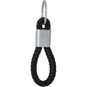 A black braided keyring with a silver metal cylindrical connector. Features a keyring loop at the top.