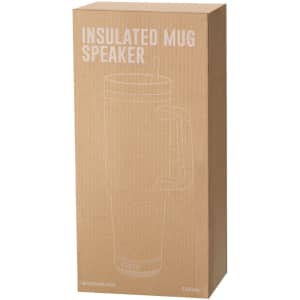 A drink bottle in a cardboard box, featuring a handle, insulated design, and a straw, in black.
