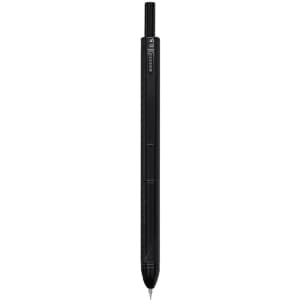 A multicoloured mechanical pencil with a black finish and a branding logo.