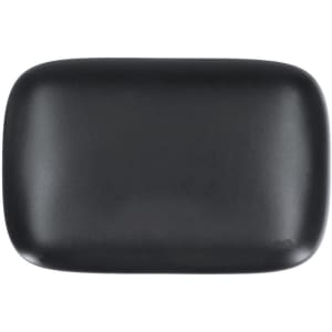 A black charging case for Haxel Power Bank Earphones, featuring a smooth surface and a streamlined shape.