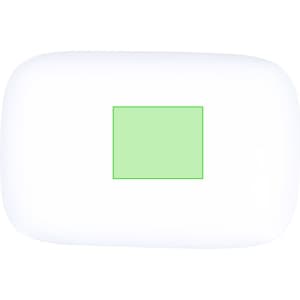 A white earphone case with a light green square feature. The case has a logo on it.