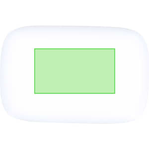 A white power bank with a green rectangular display. The product features a logo.