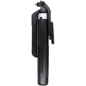 A black automatic tracking phone holder with a sleek design, featuring a retractable arm and an adjustable mechanism.
