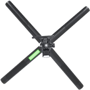 A black automatic tracking holder with a central mount, designed to support phones, featuring a green accent and a logo.