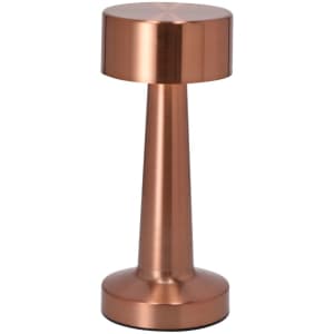 A copper lamp with a sleek, modern design featuring a cylindrical base and a rounded top.