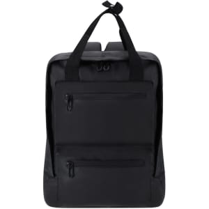 A black Flipex Backpack with two front zippered pockets and padded shoulder straps. It also features a top handle.