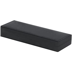 A sleek black pen case with a textured surface, suitable for storing metal pens. It features a logo on the side.