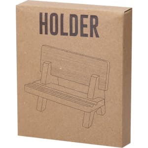 A brown cardboard box packaging featuring a minimalist illustration of a phone holder. It includes a logo.