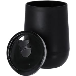 A drink bottle in matte black with a removable lid, featuring a built-in straw and a sleek design.