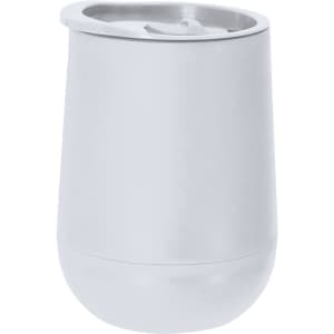 A drink bottle in a sleek white design with a lid, ideal for travel and insulated to maintain beverage temperature.