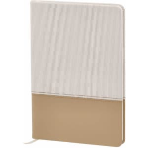 A Mitek Notepad featuring a textured white upper section and a smooth beige lower section, with a logo on the cover.