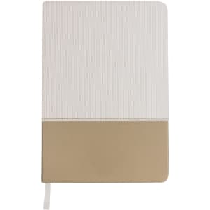 A notepad with a textured white upper section and a smooth beige lower section, featuring a ribbon bookmark.