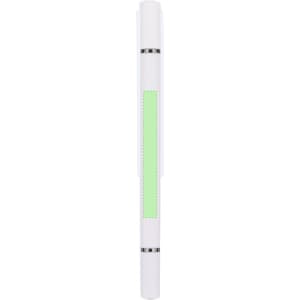 A white pen with a green accent and a clip, featuring a branding area.