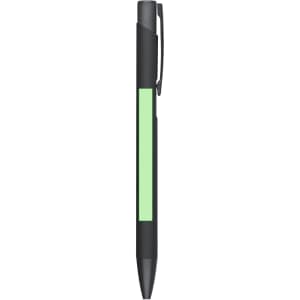 A black metal pen with a green accent and a clip. The pen has a sleek, streamlined design.