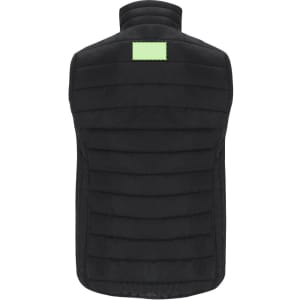 A black women's vest featuring a quilted design and a plain area on the back, suitable for layering.