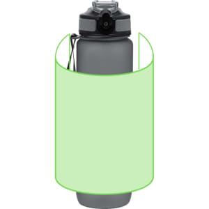 A drink bottle in grey with a flip-top lid and a built-in handle, featuring a logo.