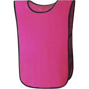 A pink sports bib with black trim, designed for use as a sports uniform or training vest.