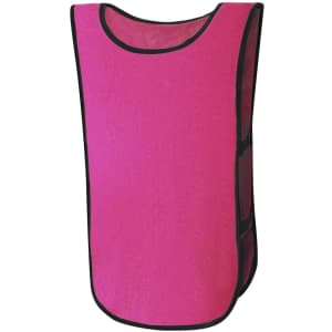 A pink sports vest with black edging, designed for active use. It features a logo and is categorized as a bib.