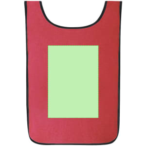 A red sports vest featuring a green blank area and a black trim, suitable for kids’ sports uniforms.