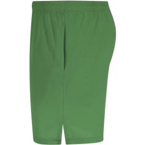 Green shorts featuring a simple design with an elastic waistband and a side seam. Includes a logo.