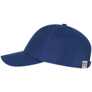 A navy blue cap with a structured design and a logo on the side. Features a curved brim and adjustable strap.