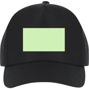 A black cap featuring a blank light green rectangular area on the front, with a curved brim.