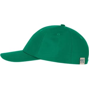 A green cap with a curved brim and a branding tag on the side. It features a classic fit design.