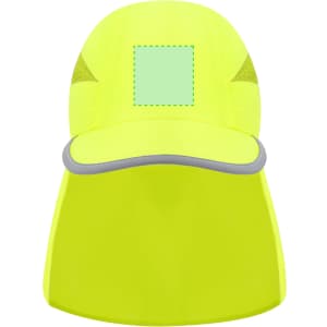 A bright yellow cap with a curved peak and a logo. The cap features breathable mesh panels.