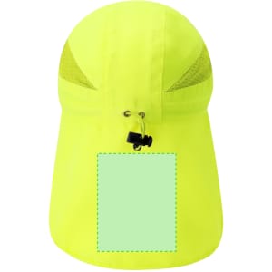A bright yellow cap with mesh panels and an adjustable toggle at the back. Features a blank logo area.