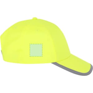 A bright yellow cap with a grey peak and a blank area for potential branding.