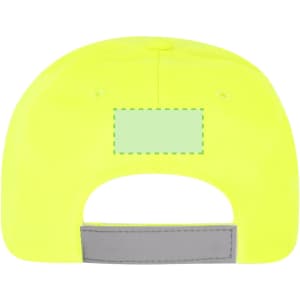 A bright yellow kids' cap featuring a grey adjustable strap and a blank area for branding.