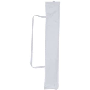 A white kite bag with a strap, designed for storing and carrying kites.