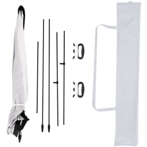 A Strellec kite kit featuring a black and white kite, support poles, connectors, and a storage bag.