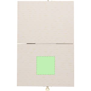A light-coloured pencil case featuring a simple design and a logo. The case has a rectangular shape and a clasp closure.