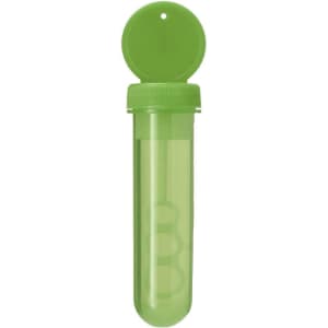 A green, transparent drink bottle with a flat lid and a smooth cylindrical body, featuring a logo.