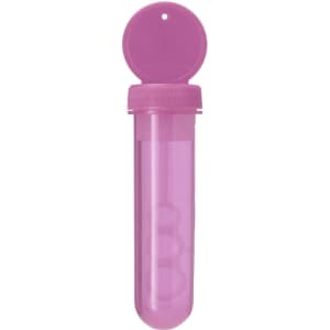 A pink container with a lid, featuring three round bubbles inside, designed as a novelty item.
