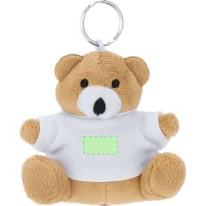 A plush teddy bear keyring in brown with a white shirt, featuring a keyring attachment.