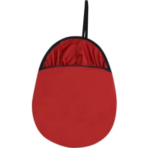 A red Gomber Sunshade with a round, compact design and a black trim. It features a hanging loop for easy storage.