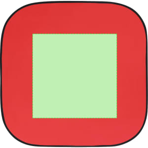 A red sunshade with a green centre, featuring a black border and a logo. Ideal for leisure and outdoor use.