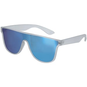 Chick Sunglasses with a clear frame and blue mirrored lenses, featuring a logo on the side.