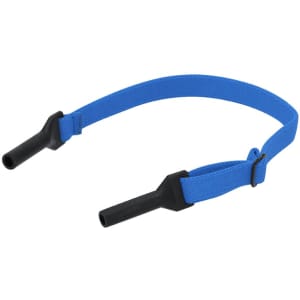 A blue glasses strap with black fittings, designed for securing sunglasses or eyewear.