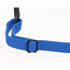 A blue glasses strap featuring an adjustable buckle, designed for leisure and outdoor use.