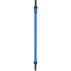 A blue glasses strap with black ends, designed for securing sunglasses or eyewear.