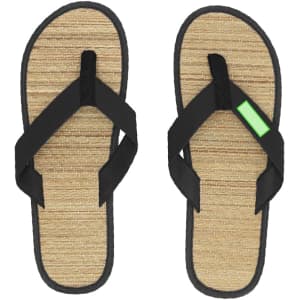 A pair of black Sirgu flip flops with a tan sole, featuring a green accent and a simple design.