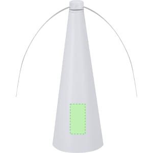 A white fly repellent fan with a cone shape and a wire attachment on top, featuring a green highlighted section.