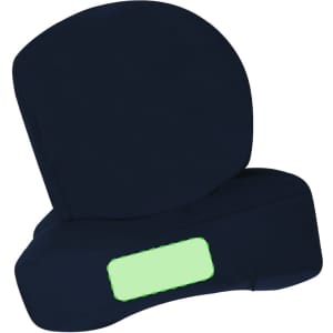A navy hooded pillow with a rectangular space for branding or customisation. It has a smooth textured surface.