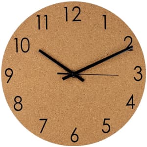 A round cork wall clock featuring black numbers and hands, showcasing a natural aesthetic perfect for home decor.