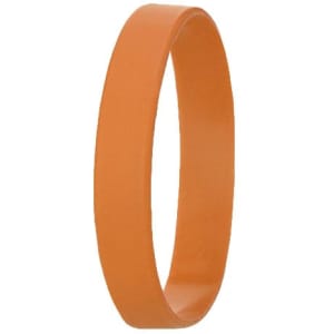 An orange silicon wristband with a smooth, flat surface and no visible text or logos.