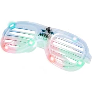 A pair of transparent novelty glasses with colourful LED lights in red, green, and blue, featuring a striped design.